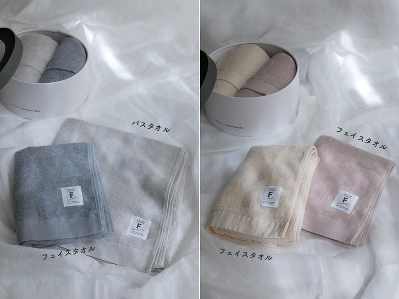 日本製綿100％のニュアンスカラーが特徴的なしっとりふわふわタオルセット