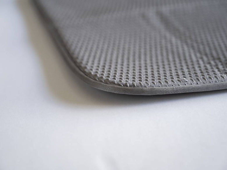 グレーとシルバーのメッシュ繊維を使用したポリエステル製のすっきり暮らす水切りマット