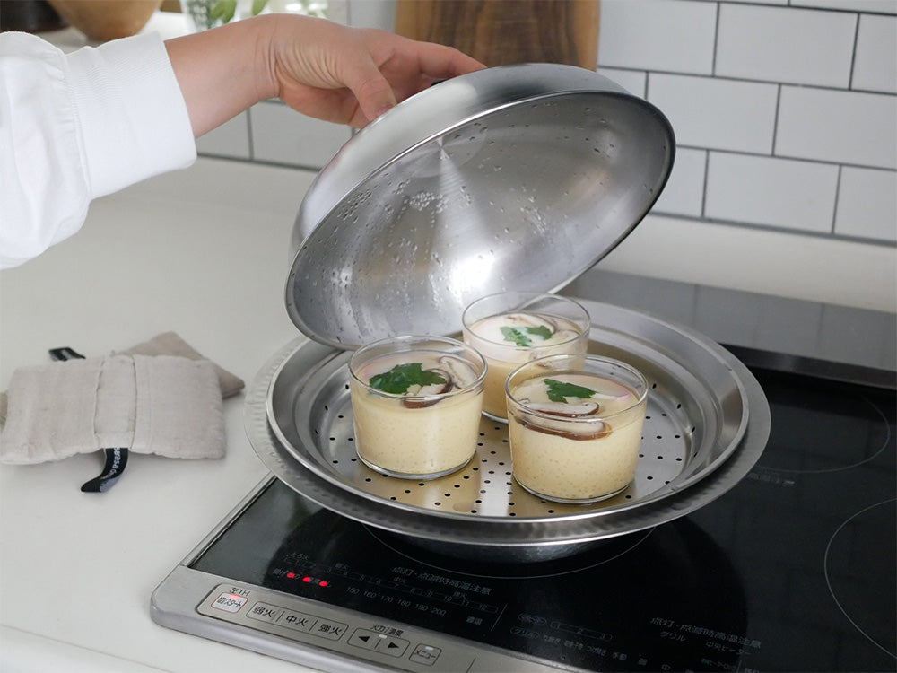 アーネストのとにかく洗いやすいステンレス卓上鍋26cmと対応するのせるだけ蒸し器セット