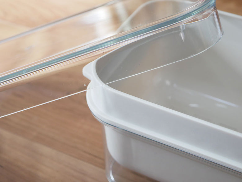 レイエのぬかどこボックス、透明な蓋付きプラスチック製食料保存容器、幅約29.6cm、高さ約10.5cm