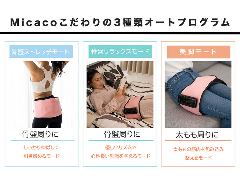 【Micaco】骨盤ストレッチエアーベルトの画像。ポリエステル製ベルトと調整可能なストラップを備えたアクティブアンダーガーメント。