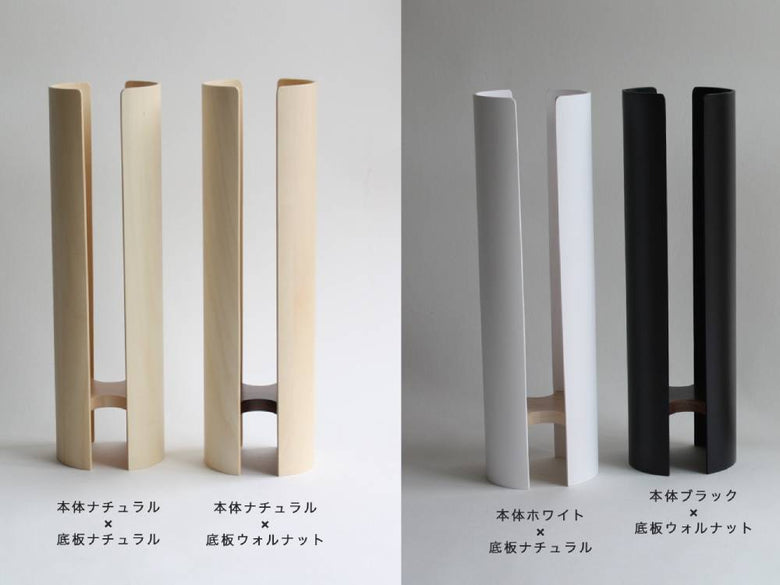 タカハシ産業製ハードウッドの円柱型トイレットペーパーホルダー。メイプルまたはウォルナット仕上げ