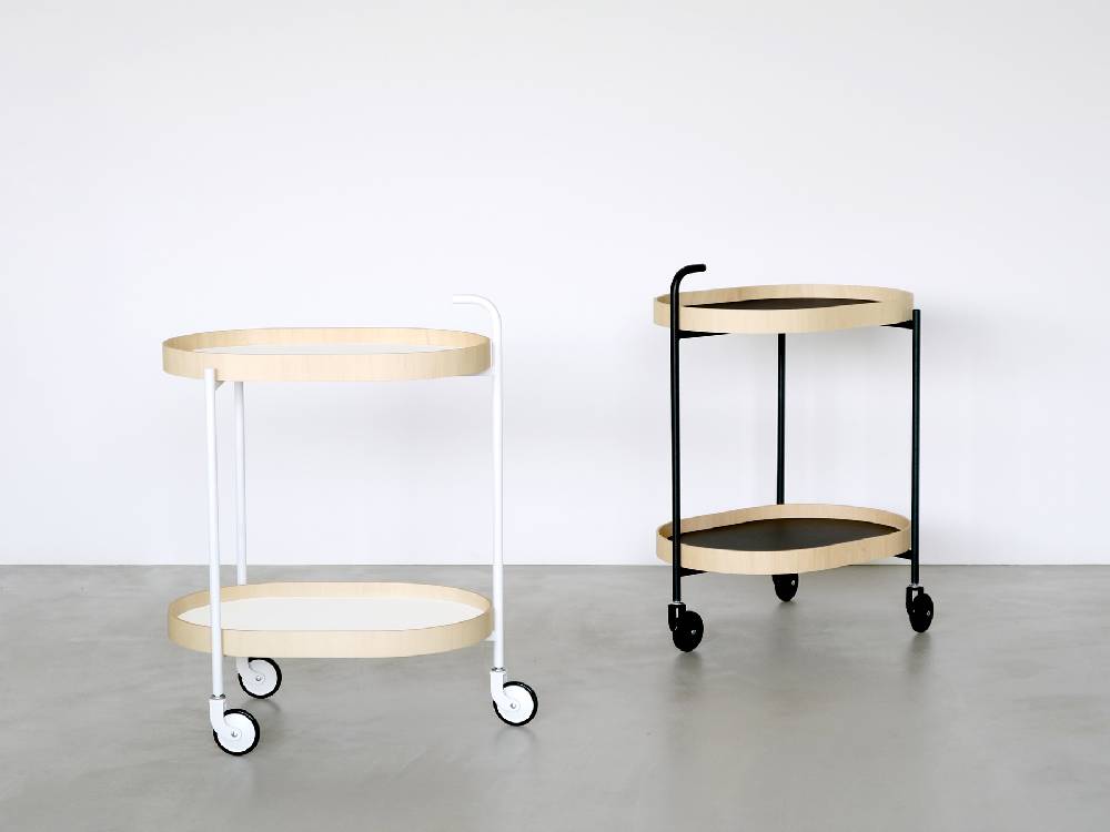 MOHEIMモヘイム製トロリーワゴン、シナ合板とスチールで作られた二段式収納が可能なショッピングカート