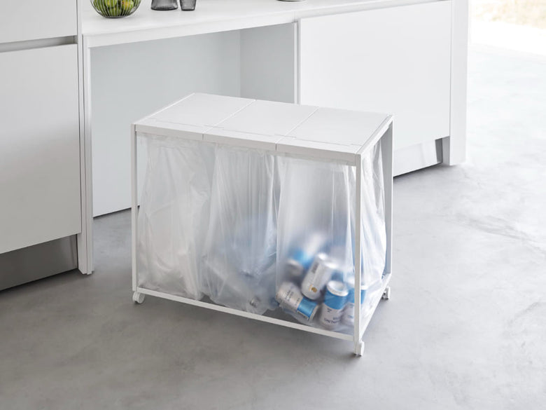 蓋付き目隠し分別ダストワゴン「tower」のスチール製本体とポリプロピレン蓋を備えた家庭用収納ボックスの画像