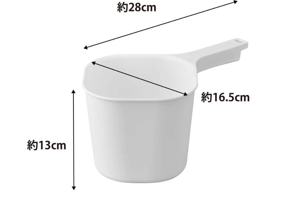 タワー マグネット手おけの写真。プラスチック製で計量カップやスパチュラ、蓋付きハンドルを備えたキッチン用ツールが並んでいます