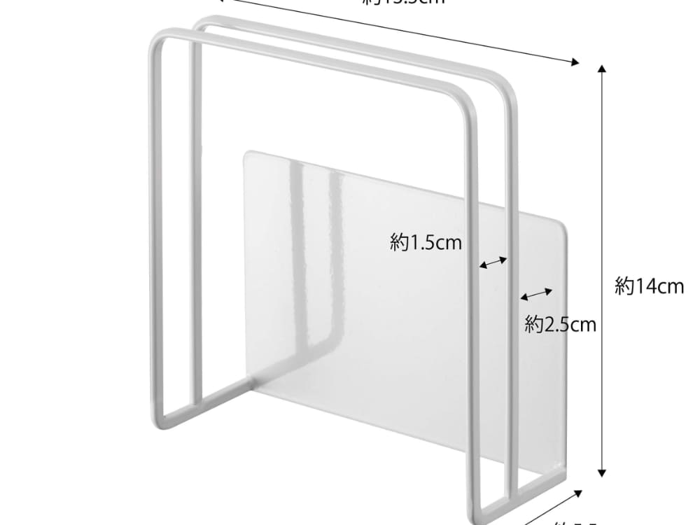 スチール製のタワーマグネットまな板スタンド。マグネットで壁に固定し、2枚のまな板を収納可能