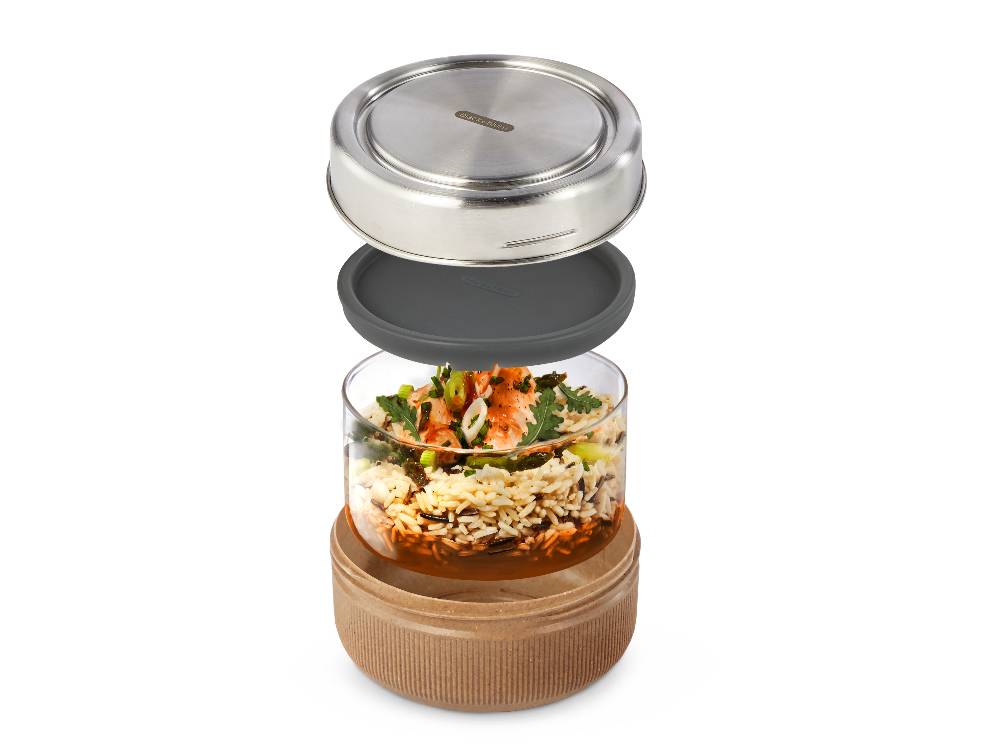 ブラックブルムのグラスランチボウルとポットに食材