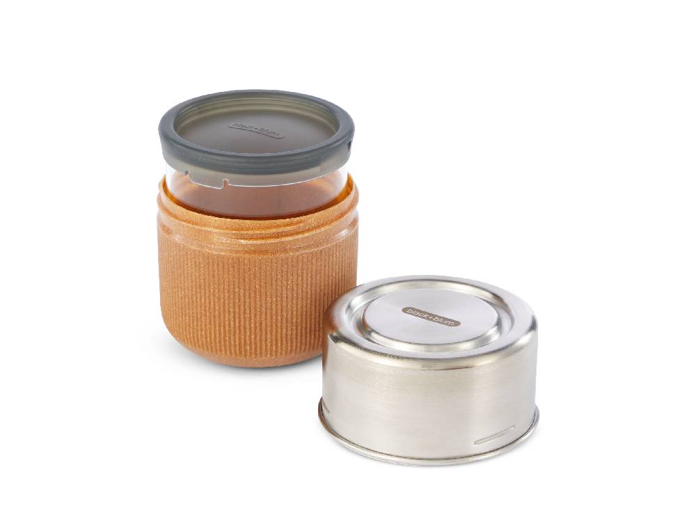 ブラックブルムのガラス製ランチポットとボウル、ステンレス蓋付き