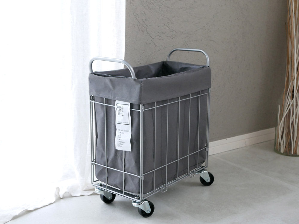 BRID製グレー28リットルワイヤーランドリーストレージ、キャスター付きハンドルのローリング洗濯カゴ