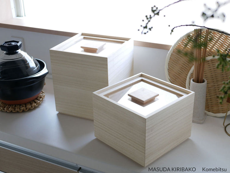 増田桐箱店の木製蓋付き米びつ