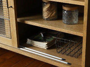 オーク材のスライドガラスキャビネット1200