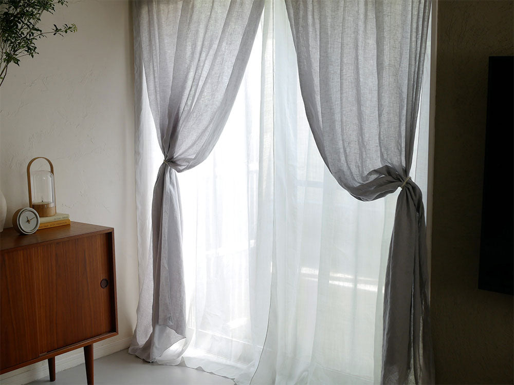 【natsusobiku】リネンのクリップ留めレースカーテン 1枚