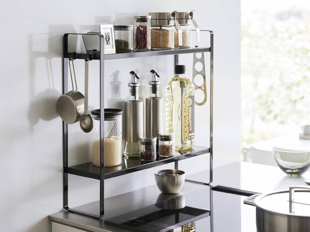 【tower/タワー】下が拭けるコンロ横ラック 2段