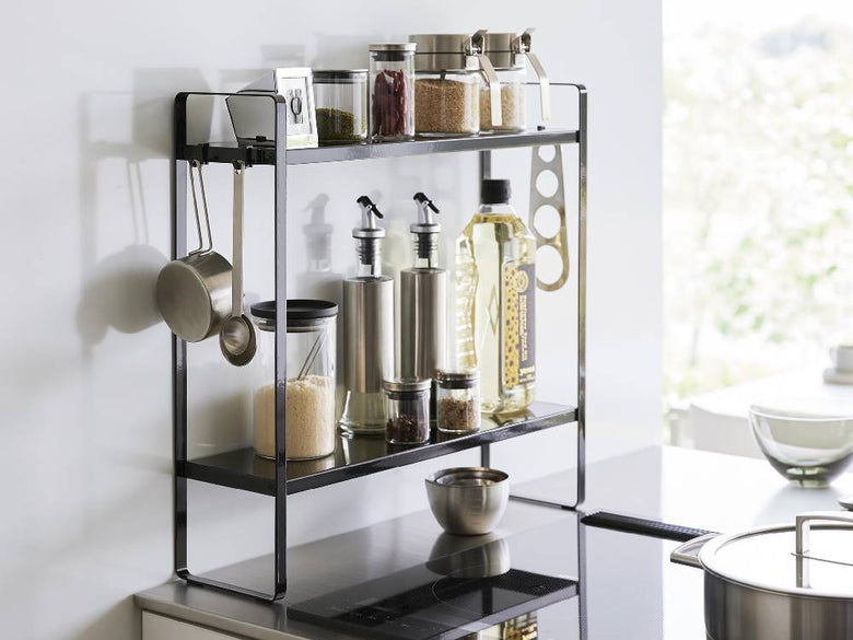 【tower/タワー】下が拭けるコンロ横ラック 2段